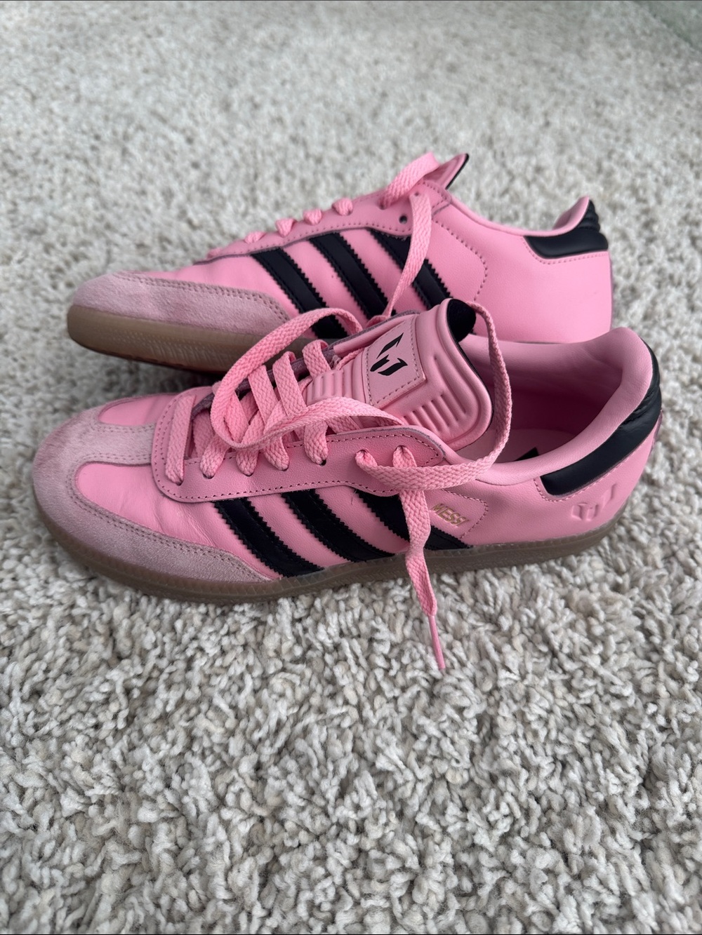 Adidas Messi Pink Sneakers with Black Stripes